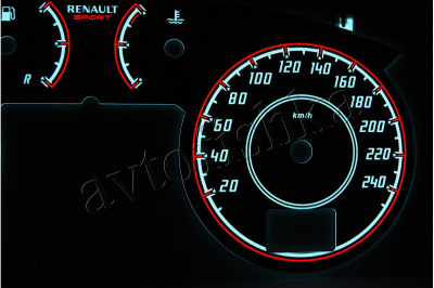 Renault Clio 2 (1998-2002) светодиодные шкалы (циферблаты) на панель приборов - дизайн 1