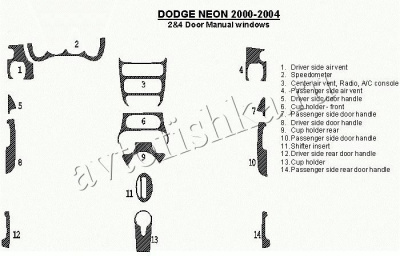 Декоративные накладки салона Dodge Neon 2000-н.в. ручной, Windows, 14 элементов.